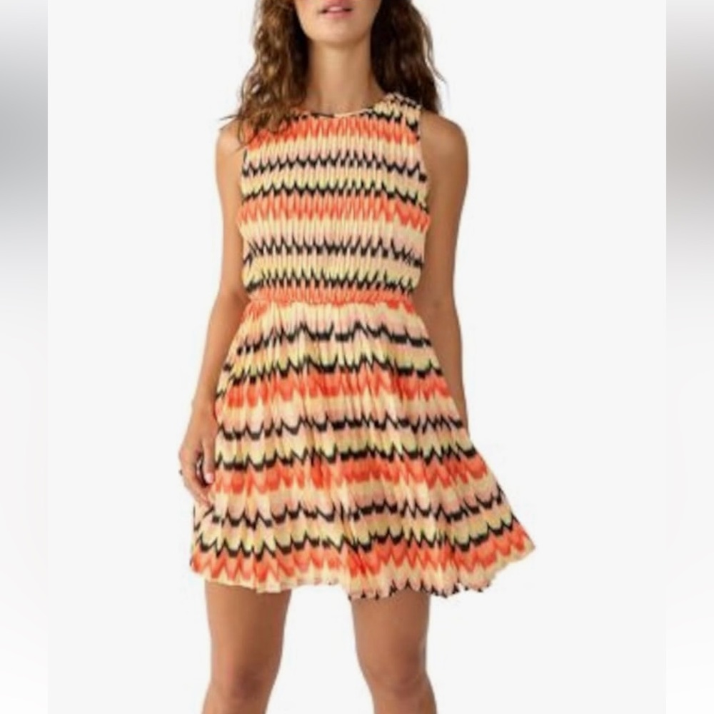 Sanctuary Crochet Mini Dress Pleated Skirt‎ Orange Black Yellow X-Large NWT